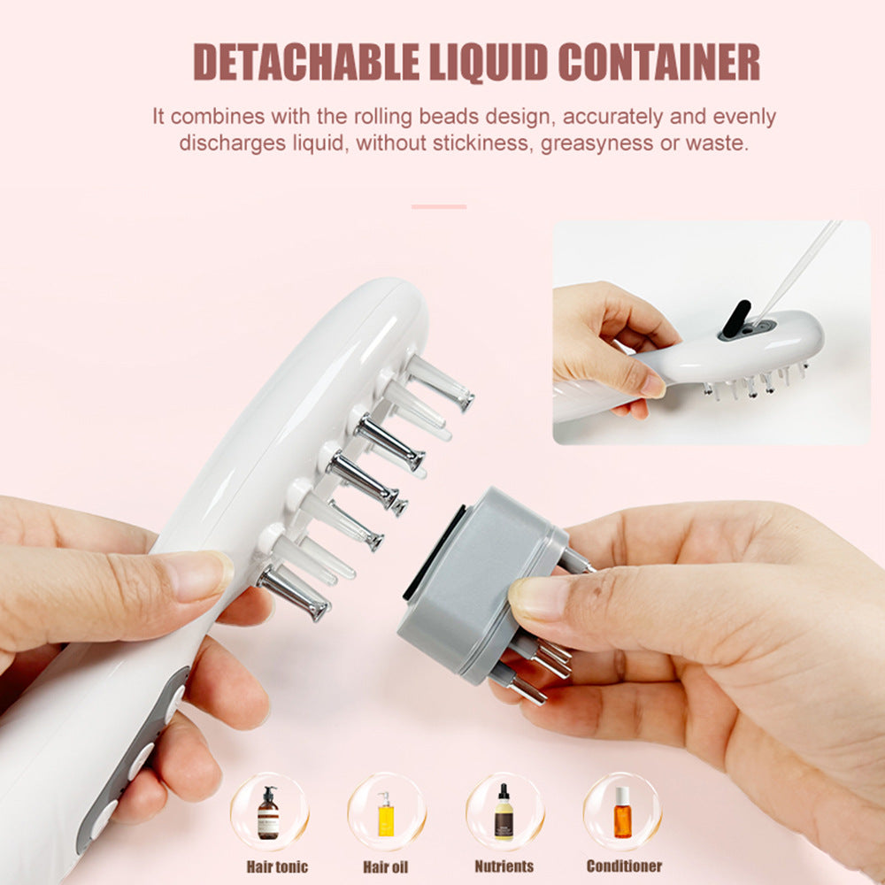 White Porrtable EMS Vibration Scalp Massager & Hair Growth Comb - Tri-Color LED Therapy, 8 Gentle Comb Teeth | 6 EMS Teeth | 6 Essence-Dispensing Teeth for Even Application & Hair Rescue