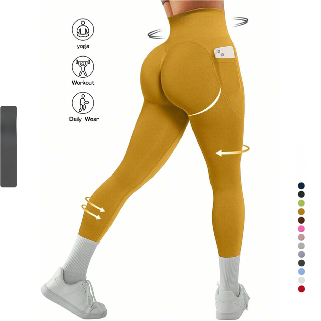 M Size Black Breathable High-Waist Ruched Butt-Lift Yoga Leggings - Dual Pockets & No Front T - LineNaked-Feel Performance Tights for Gym, Running & Pilates