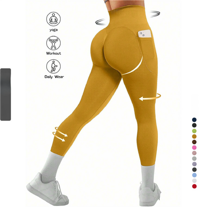 M Size Black Breathable High-Waist Ruched Butt-Lift Yoga Leggings - Dual Pockets & No Front T - LineNaked-Feel Performance Tights for Gym, Running & Pilates