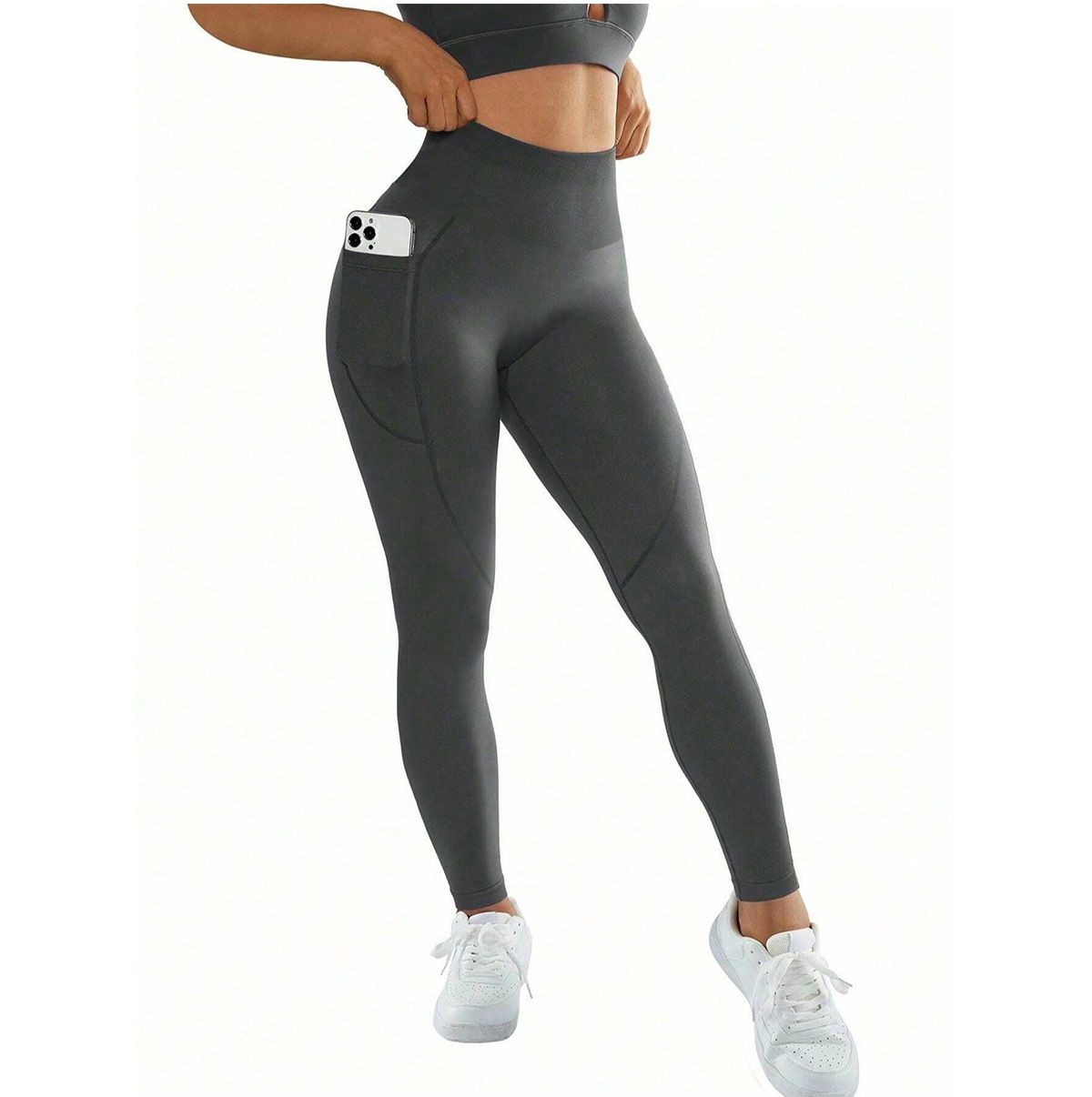 M Size Black Breathable High-Waist Ruched Butt-Lift Yoga Leggings - Dual Pockets & No Front T - LineNaked-Feel Performance Tights for Gym, Running & Pilates