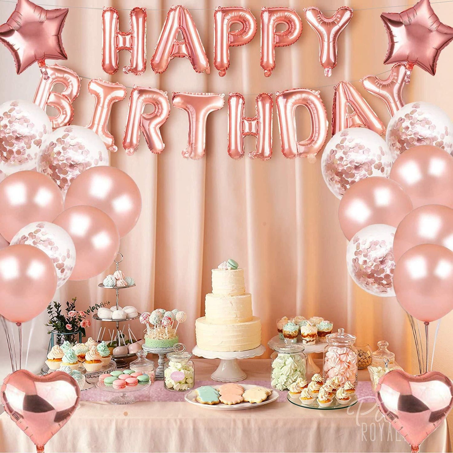 Rose Gold 21th  Birthday Balloon Decoration Set - Foil Number Balloons, Happy Birthday Letter Banner, Tassel Curtain, Confetti Balloons, Latex Balloons & Tape - Complete Party Decor Kit for 18th, 21st, 30th  Birthdays