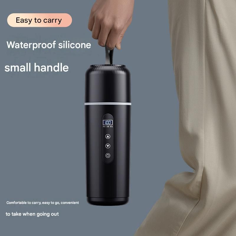 Black Portable Car Electric Kettle 12V/24V Universal USB Travel Water Boiler 500ml 316 Stainless Steel Smart Temperature Control