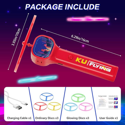 Red LED Light Up Flying Disc Cat Toy Interactive UFO Launcher with Replacement Discs