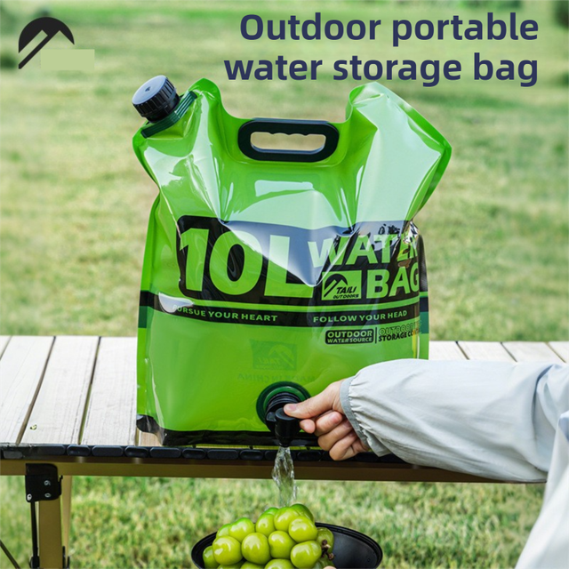 5L Green Outdoor Collapsible Water Storage Bag with Tap & Handle - Portable Camping Water Container for Hiking Picnic Travel and Emergency Water Storage