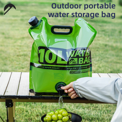 5L Green Outdoor Collapsible Water Storage Bag with Tap & Handle - Portable Camping Water Container for Hiking Picnic Travel and Emergency Water Storage