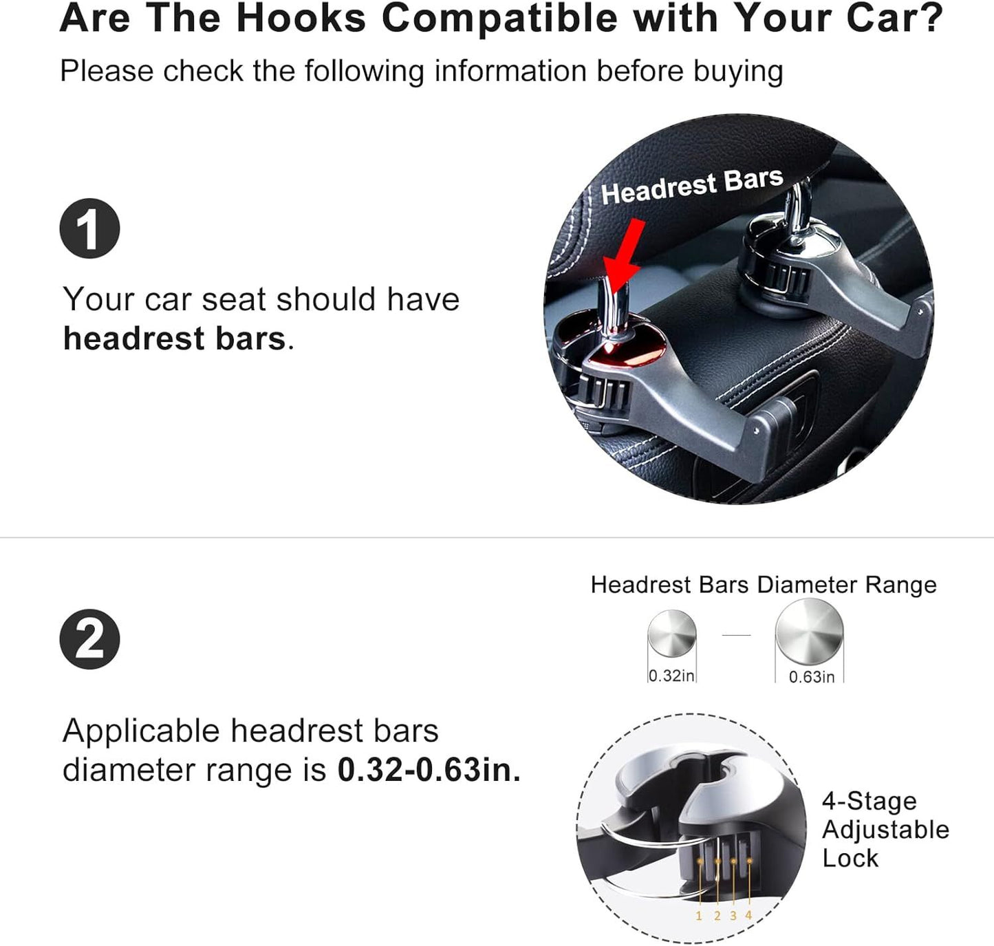 4 Pack Blue Car Headrest Hook with Phone Holder for Purses Bags and 4-6.5 Inch Smartphones, Universal 360 Rotation Back Seat Storage Hook and Mobile Stand