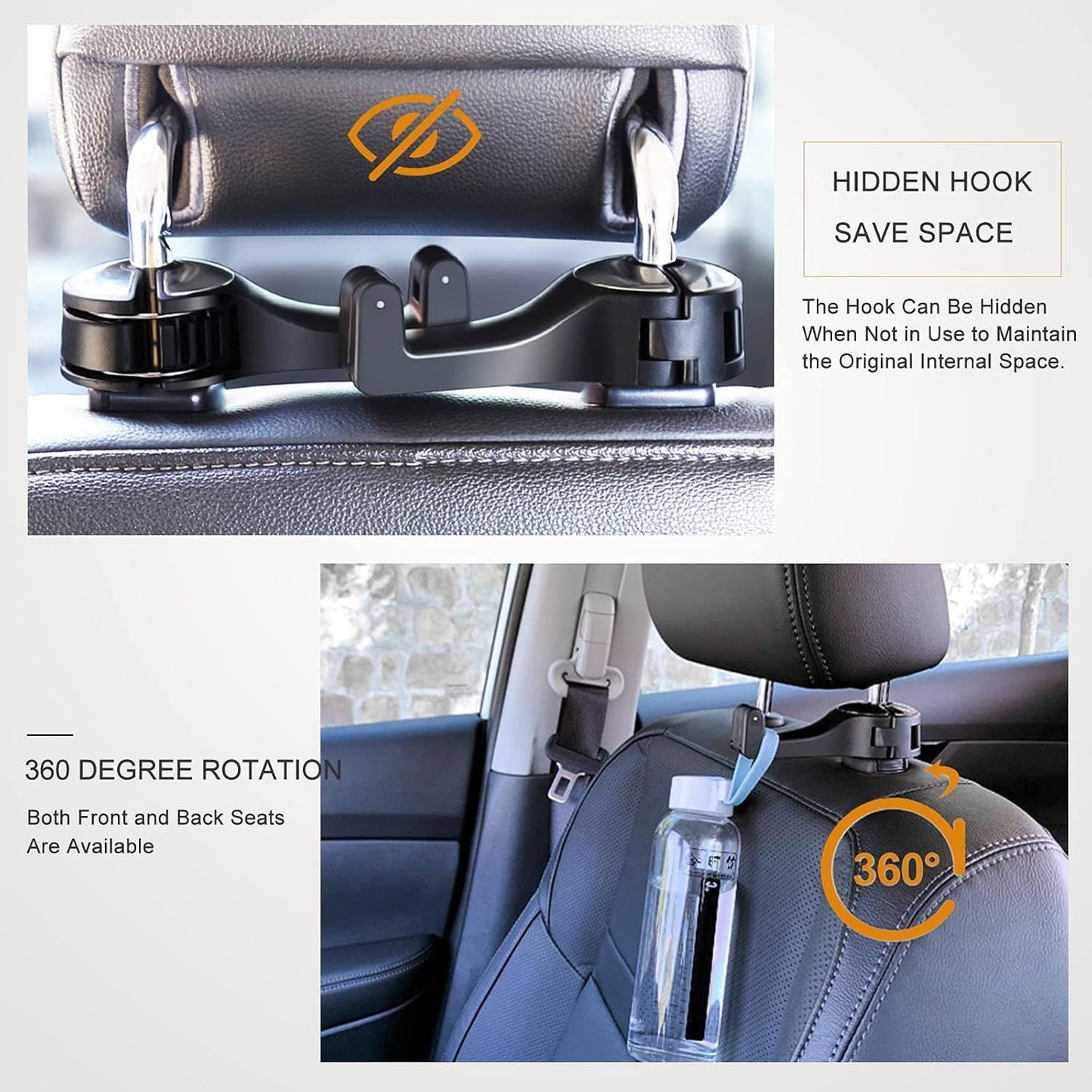 4 Pack Red Car Headrest Hook with Phone Holder for Purses Bags and 4-6.5 Inch Smartphones, Universal 360 Rotation Back Seat Storage Hook and Mobile Stand
