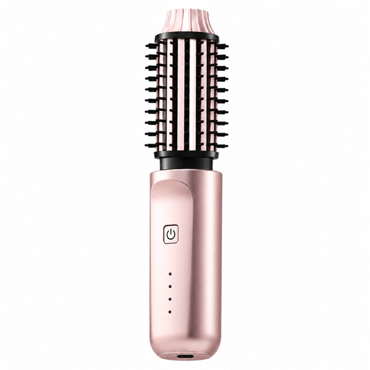 Rose Gold 2 in 1 Wireless Hair Straightener and Curler Brush - Lightweight Ceramic Negative Ion Hair Styler with 4 Adjustable Temps and Anti-Scald Dense Comb Teeth, TypeC Charging