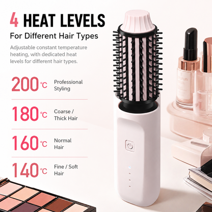 Rose Gold 2 in 1 Wireless Hair Straightener and Curler Brush - Lightweight Ceramic Negative Ion Hair Styler with 4 Adjustable Temps and Anti-Scald Dense Comb Teeth, TypeC Charging