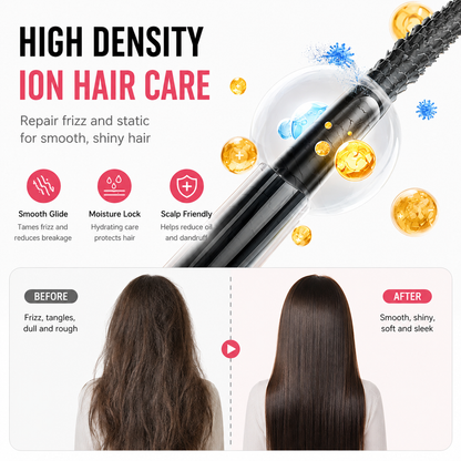 Rose Gold 2 in 1 Wireless Hair Straightener and Curler Brush - Lightweight Ceramic Negative Ion Hair Styler with 4 Adjustable Temps and Anti-Scald Dense Comb Teeth, TypeC Charging