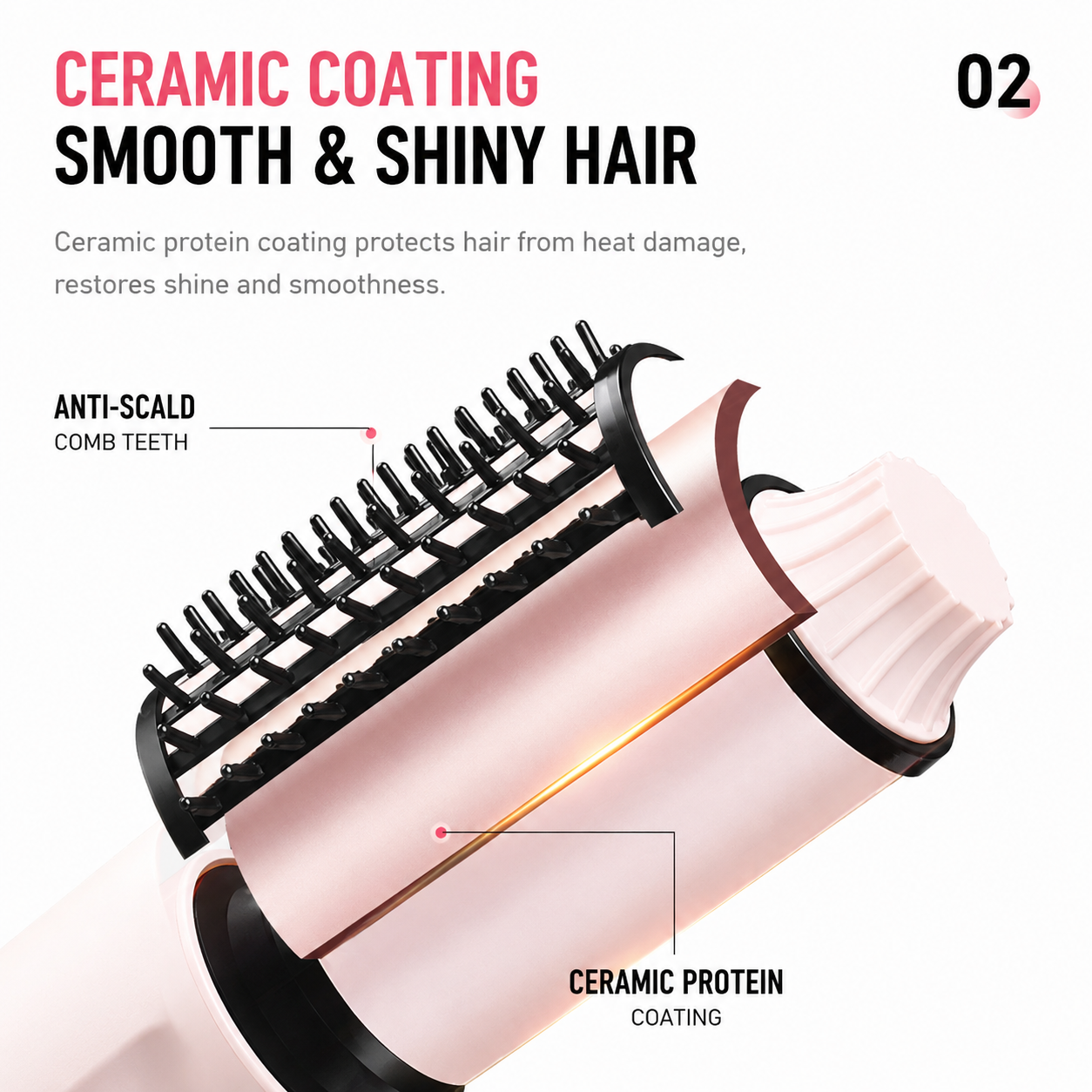 Rose Gold 2 in 1 Wireless Hair Straightener and Curler Brush - Lightweight Ceramic Negative Ion Hair Styler with 4 Adjustable Temps and Anti-Scald Dense Comb Teeth, TypeC Charging