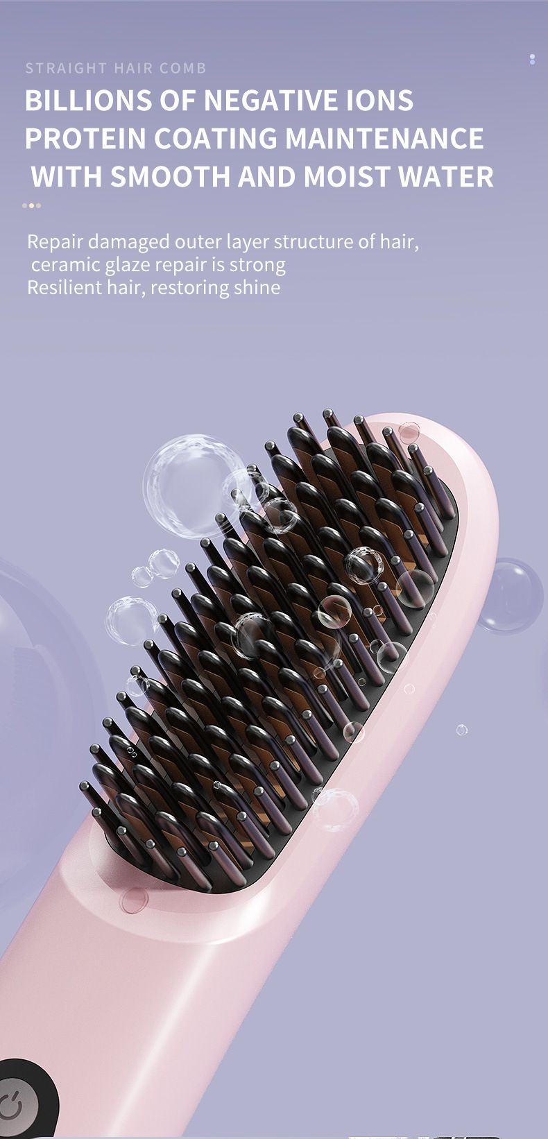 Pink 4D Straight Hair Comb and Negative Ionic Styler with Dual MCH Ceramic Fast Heating, Anti-Scald Round Comb Teeth, 3 Levels Temp LCD Display and Charging Dock