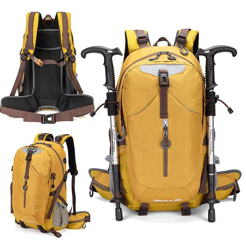 40L Yellow Lightweight Outdoor Hiking Backpack with Detachable Suspended Frame & Rain Cover - Waterproof Travel Daypack, Multi-Pocket Storage and Gear Attachments for Trekking Camping Cycling Adventures