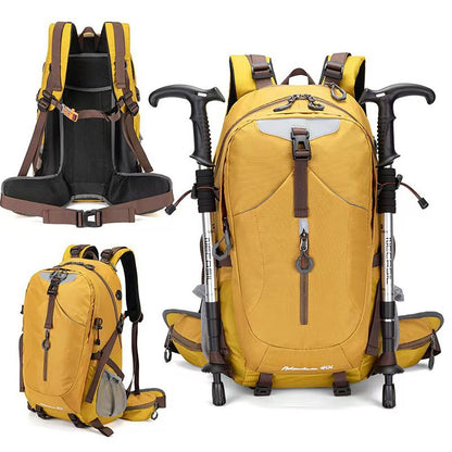 40L Yellow Lightweight Outdoor Hiking Backpack with Detachable Suspended Frame & Rain Cover - Waterproof Travel Daypack, Multi-Pocket Storage and Gear Attachments for Trekking Camping Cycling Adventures