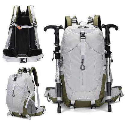 40L Grey Lightweight Outdoor Hiking Backpack with Detachable Suspended Frame & Rain Cover - Waterproof Travel Daypack, Multi-Pocket Storage and Gear Attachments for Trekking Camping Cycling Adventures