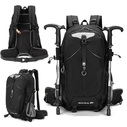 40L Black Lightweight Outdoor Hiking Backpack with Detachable Suspended Frame & Rain Cover - Waterproof Travel Daypack, Multi-Pocket Storage and Gear Attachments for Trekking Camping Cycling Adventures