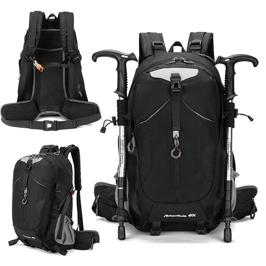 40L Black Lightweight Outdoor Hiking Backpack with Detachable Suspended Frame & Rain Cover - Waterproof Travel Daypack, Multi-Pocket Storage and Gear Attachments for Trekking Camping Cycling Adventures