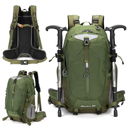 40L Green Lightweight Outdoor Hiking Backpack with Detachable Suspended Frame & Rain Cover - Waterproof Travel Daypack, Multi-Pocket Storage and Gear Attachments for Trekking Camping Cycling Adventures