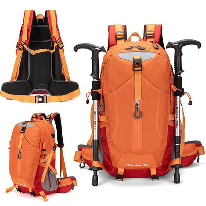 40L Red Lightweight Outdoor Hiking Backpack with Detachable Suspended Frame & Rain Cover - Waterproof Travel Daypack, Multi-Pocket Storage and Gear Attachments for Trekking Camping Cycling Adventures
