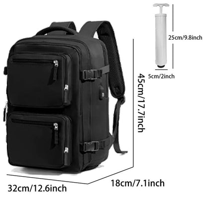 Grey 35L Vacuum Compression Travel Backpack with Manual Air Pump, Shoe Zone and 15.6" Laptop House - Waterproof Suitcase Style Carry On Bag for Men Women Business Commute