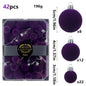 42 Piece Purple Flocked Christmas Baubles Set - Velvet Finish Tree Ornaments in 3 Sizes with Hanging Loops, Lightweight Festive Decorations in Gift Box