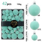 42 Piece Light Blue Flocked Christmas Baubles Set - Velvet Finish Tree Ornaments in 3 Sizes with Hanging Loops, Lightweight Festive Decorations in Gift Box