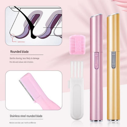 Pink Rechargeable Electric Eyebrow Trimmer - USB Charging, Stainless Steel Rounded Blade, Detachable Washable Head, 4mm/6mm Comb Guides, Portable Facial Hair Remover for Women