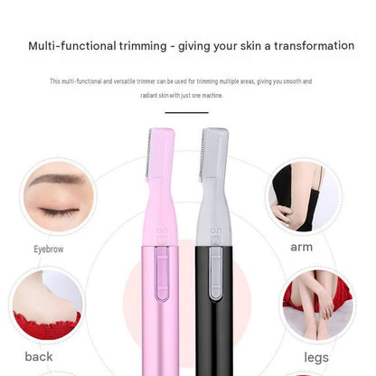 Pink Rechargeable Electric Eyebrow Trimmer - USB Charging, Stainless Steel Rounded Blade, Detachable Washable Head, 4mm/6mm Comb Guides, Portable Facial Hair Remover for Women