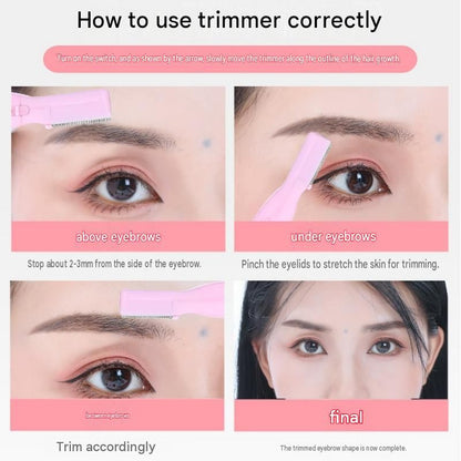 Pink Rechargeable Electric Eyebrow Trimmer - USB Charging, Stainless Steel Rounded Blade, Detachable Washable Head, 4mm/6mm Comb Guides, Portable Facial Hair Remover for Women