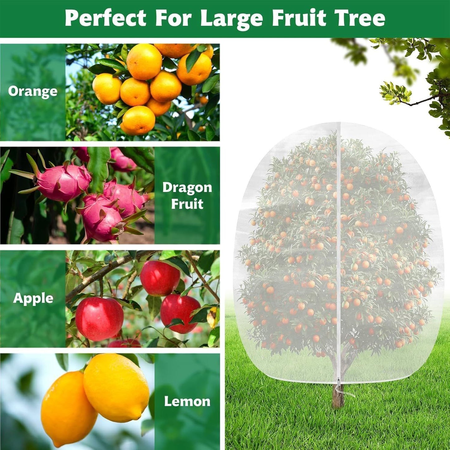 Fruit Tree Netting Cover with Zipper (80x120cm)- Plastic Mesh Bird and Insect Protection for Citrus, Blueberries, Vegetables, Garden Harvest Saver