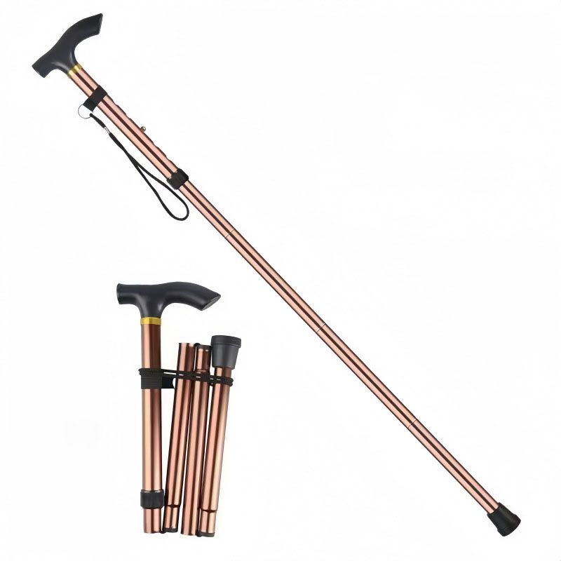 Folding Hiking Stick Brown - Adjustable Aluminum Telescopic Walking Cane, 5-Height Settings 82-95cm, Lightweight Portable Trekking Pole for Seniors and Outdoors