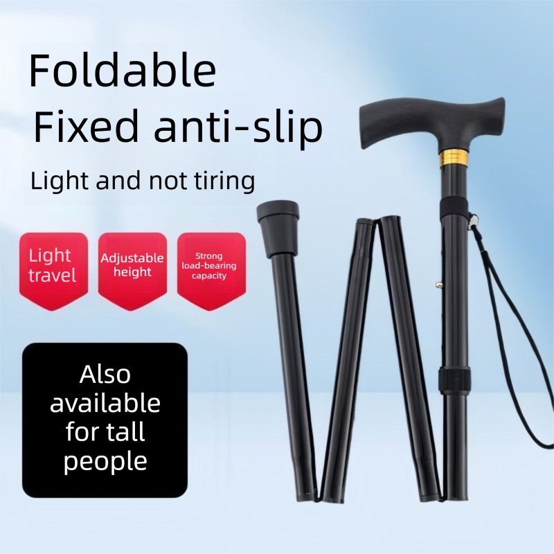 Folding Hiking Stick Brown - Adjustable Aluminum Telescopic Walking Cane, 5-Height Settings 82-95cm, Lightweight Portable Trekking Pole for Seniors and Outdoors
