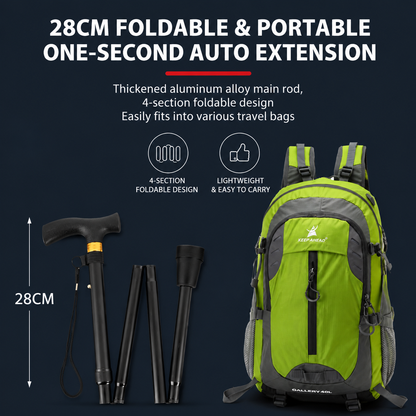 Folding Hiking Stick Brown - Adjustable Aluminum Telescopic Walking Cane, 5-Height Settings 82-95cm, Lightweight Portable Trekking Pole for Seniors and Outdoors