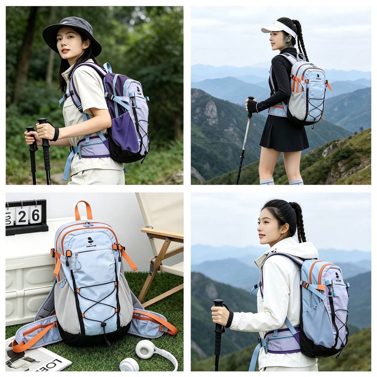 Lightweight Hiking Backpack 20L Purple - Ultralight Oxford Cloth Daypack with Breathable Mesh Back, Adjustable Straps for Trekking Camping Travel
