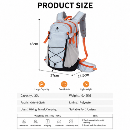 Lightweight Hiking Backpack 20L Purple - Ultralight Oxford Cloth Daypack with Breathable Mesh Back, Adjustable Straps for Trekking Camping Travel