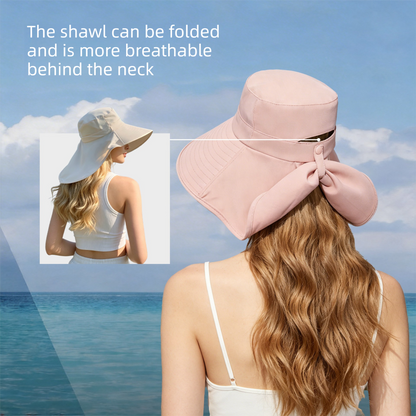 Purple Women's Wide Brim Sun Hat with Neck Flap - Foldable Outdoor Shade Hat with Adjustable Chin Cord, Extended Neck Cover for Beach, Cycling and Travel
