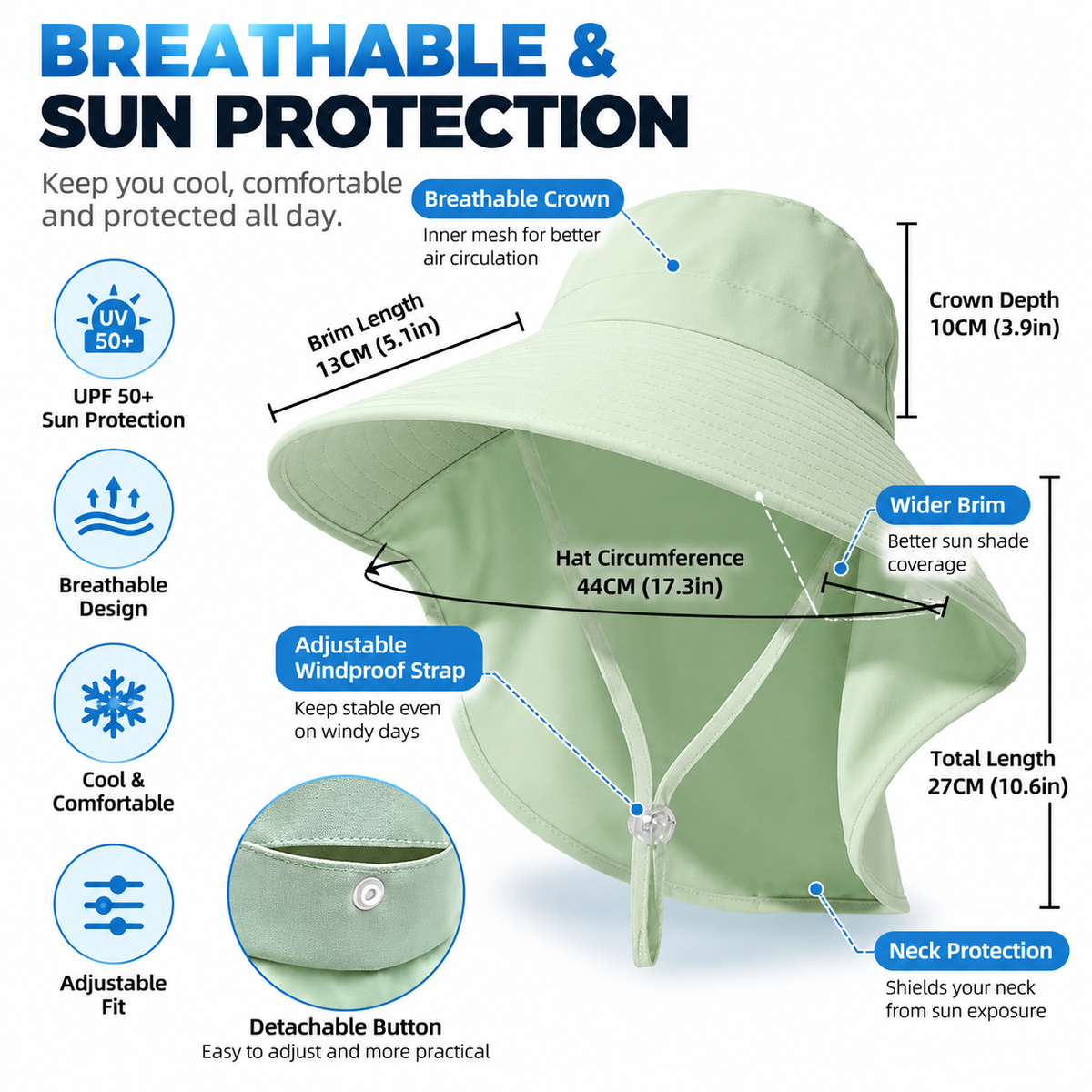 Purple Women's Wide Brim Sun Hat with Neck Flap - Foldable Outdoor Shade Hat with Adjustable Chin Cord, Extended Neck Cover for Beach, Cycling and Travel