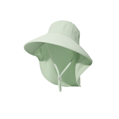Green Women's Wide Brim Sun Hat with Neck Flap - Foldable Outdoor Shade Hat with Adjustable Chin Cord, Extended Neck Cover for Beach, Cycling and Travel