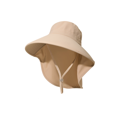 Khaki Women's Wide Brim Sun Hat with Neck Flap - Foldable Outdoor Shade Hat with Adjustable Chin Cord, Extended Neck Cover for Beach, Cycling and Travel