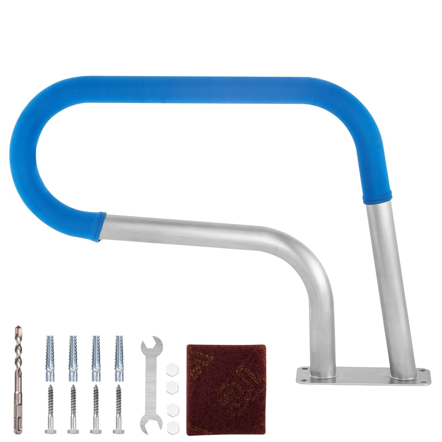 Pool Rail 30x22 Pool Railing 304 Stainless Steel 250LBS Load Capacity Silver Rustproof Pool Handrail Humanized Swimming Pool Handrail with Blue Grip Cover & M8 Drill Bit & Self-Taping Screws