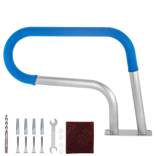 Pool Rail 30x22 Pool Railing 304 Stainless Steel 250LBS Load Capacity Silver Rustproof Pool Handrail Humanized Swimming Pool Handrail with Blue Grip Cover & M8 Drill Bit & Self-Taping Screws
