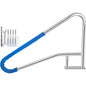 Pool Rail 55x32 Pool Railing 304 Stainless Steel 250LBS Load Capacity Silver Rustproof Pool Handrail Humanized Swimming Pool Handrail with Blue Grip Cover & M8 Drill Bit & Self-Taping Screws