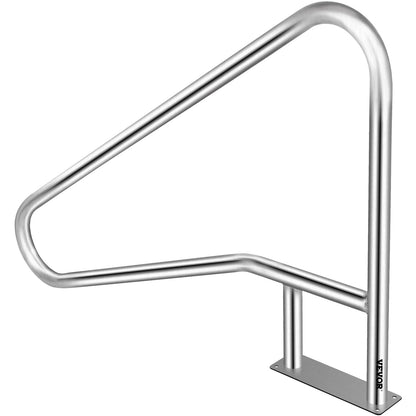Pool Rail 55x32 Pool Railing 304 Stainless Steel 250LBS Load Capacity Silver Rustproof Pool Handrail Humanized Swimming Pool Handrail with Blue Grip Cover & M8 Drill Bit & Self-Taping Screws