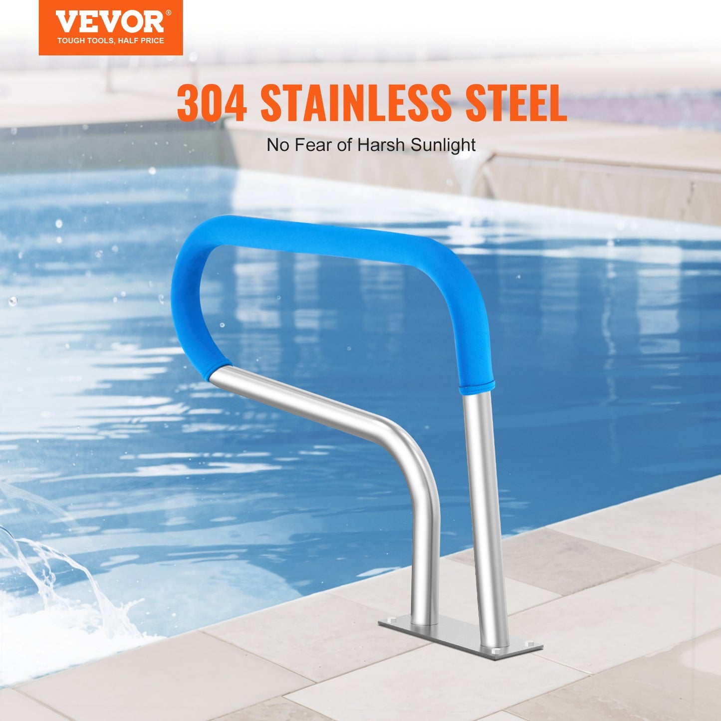 Pool Handrail, 32 x 23 inch Pool Railing, Stainless Steel with Base Plate for Indoor/Outdoor Pools,Swimming Pool Safety Railing for Decks,Rust-Proof Grab Bar w/ Grip Cover&Accessories for Spas