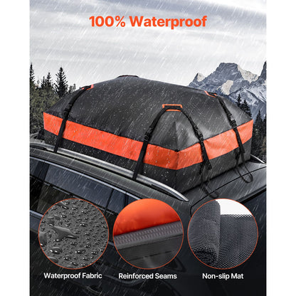 Car Rooftop Cargo Carrier Bag, 15 Cubic Feet Car Roof Cargo Carrier, 100% Waterproof Heavy Duty 840D PVC Roof Luggage Bag for All Vehicle with/without Rack- with Lock, Non-Slip Mat, 4 Door Hooks