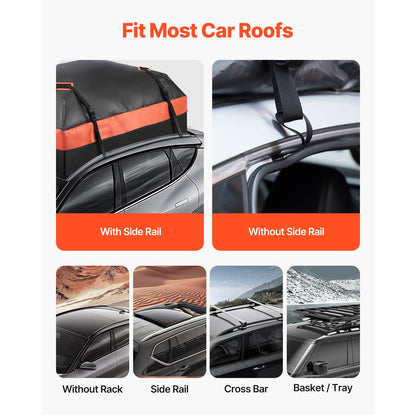 Car Rooftop Cargo Carrier Bag, 15 Cubic Feet Car Roof Cargo Carrier, 100% Waterproof Heavy Duty 840D PVC Roof Luggage Bag for All Vehicle with/without Rack- with Lock, Non-Slip Mat, 4 Door Hooks