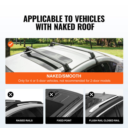 Universal Roof Rack Crossbar for Naked Roof Vehicle Aluminum with Lock
