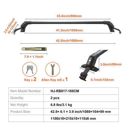 Universal Roof Rack Crossbar for Naked Roof Vehicle Aluminum with Lock