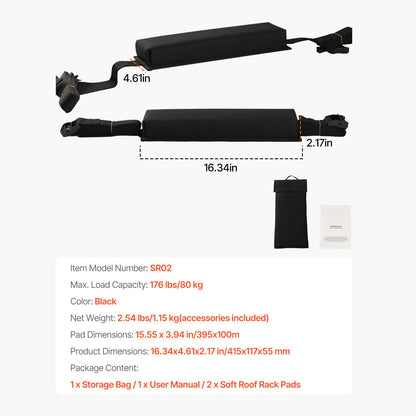 Soft Roof Rack Pads 15.5in 176lbs Load Capacity for Kayak Canoe Surfboard