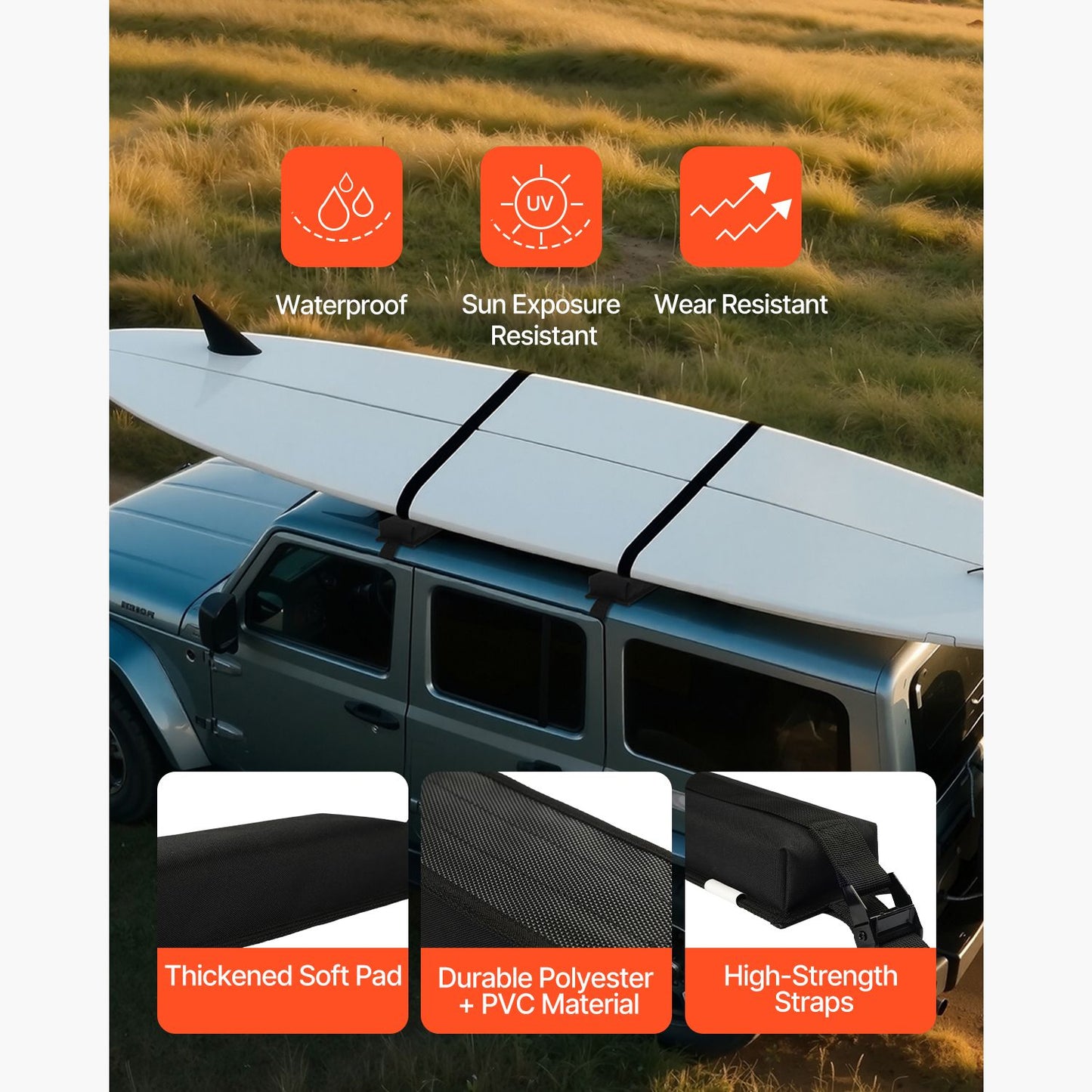 Soft Roof Rack Pads 15.5in 176lbs Load Capacity for Kayak Canoe Surfboard